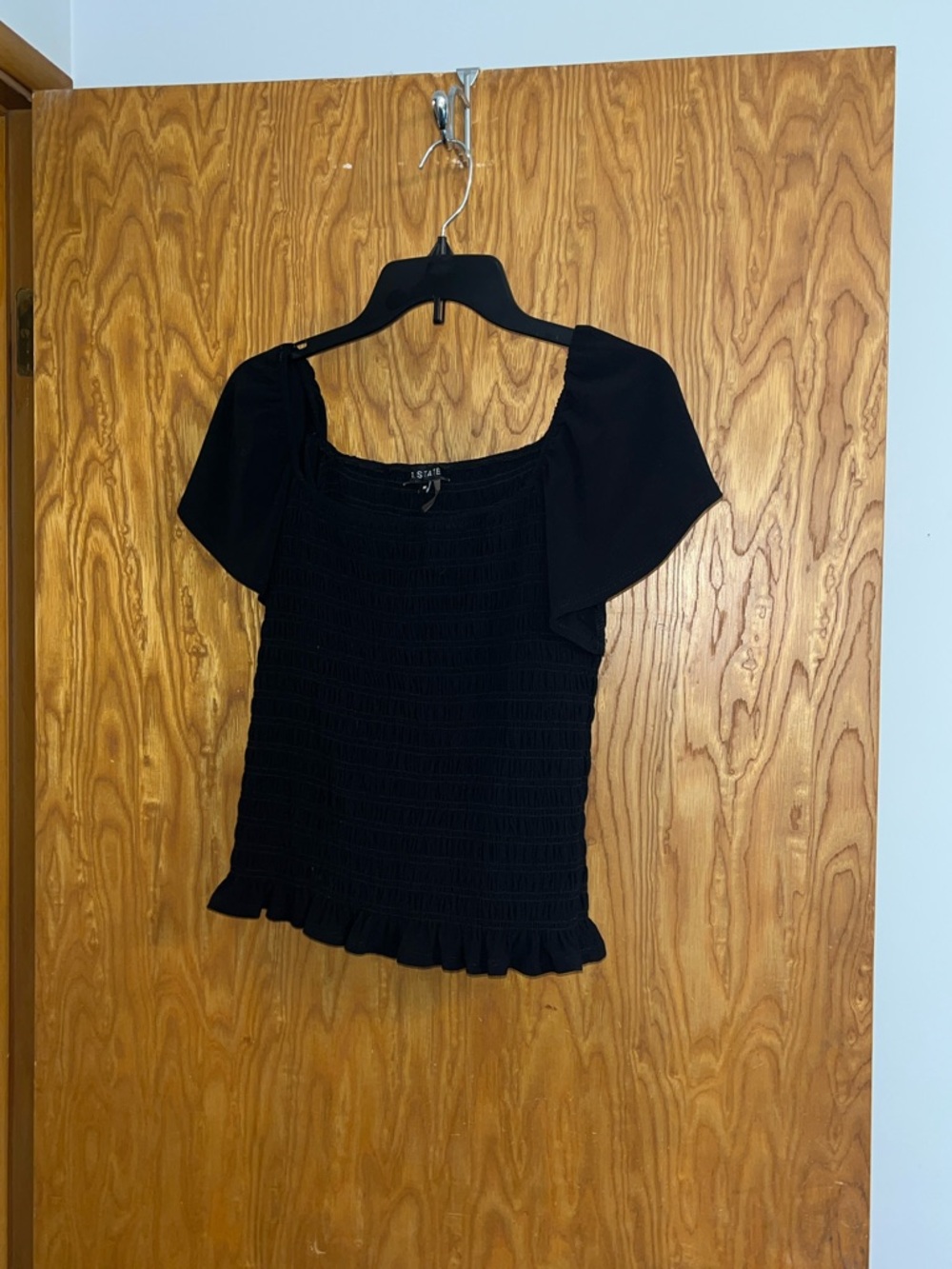 1. State Black Smocked Ruffle-Hem Crop Top